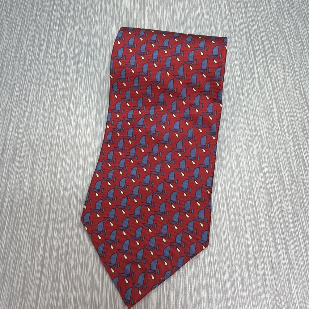 Christian Dior Red Silk Neck Tie Geometric Pattern Designer Mens Luxury